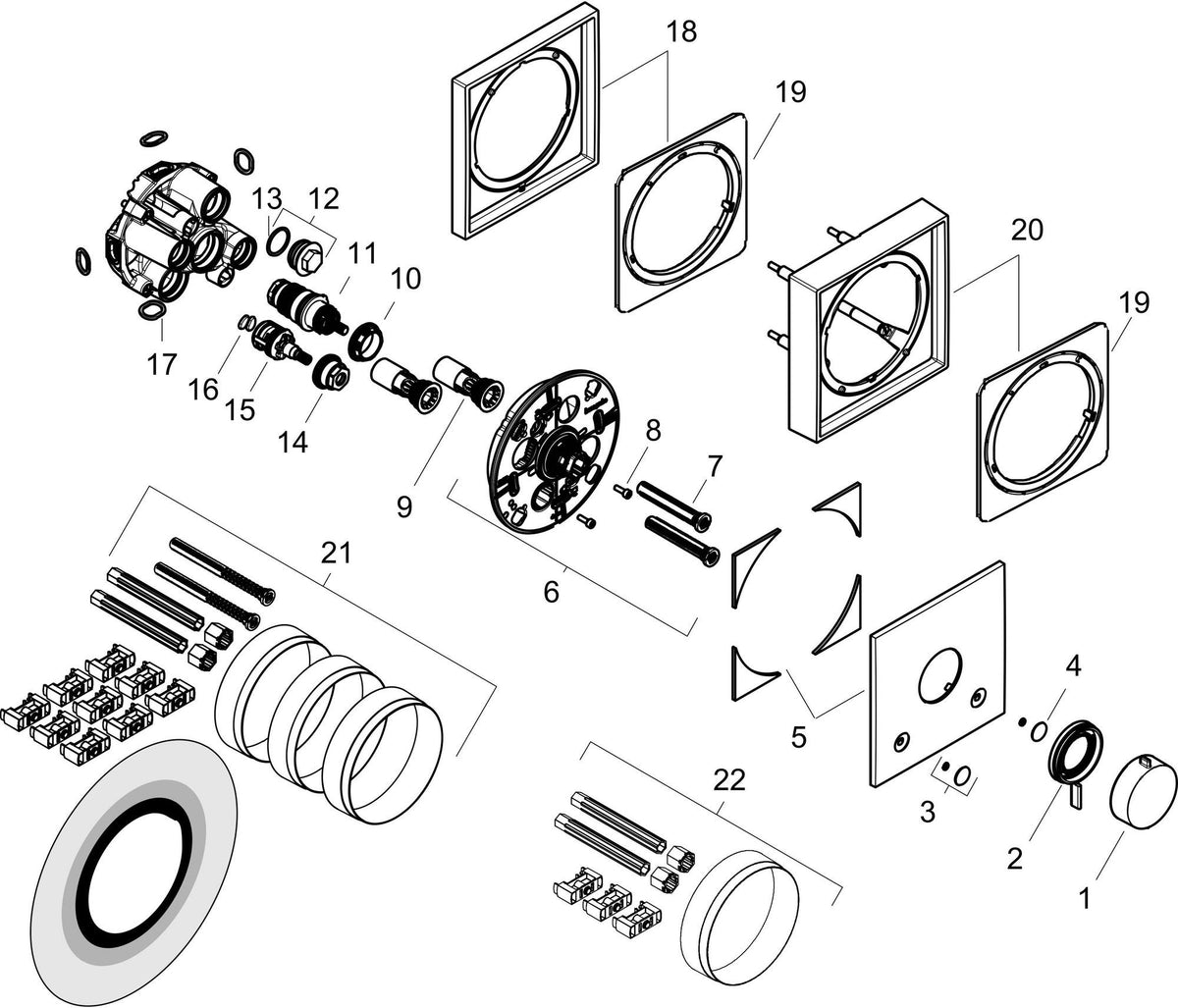 HANSGROHE Ecostat Comfort E Thermostat Fertigset für 2 Verbraucher – BBC, iBox universal 2