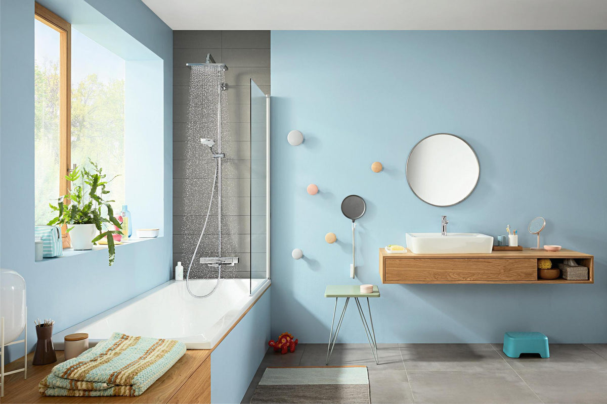 HANSGROHE Showerpipe Croma E 280 1jet chrom mit Wannenthermostat – Duschsystem mit CoolContact
