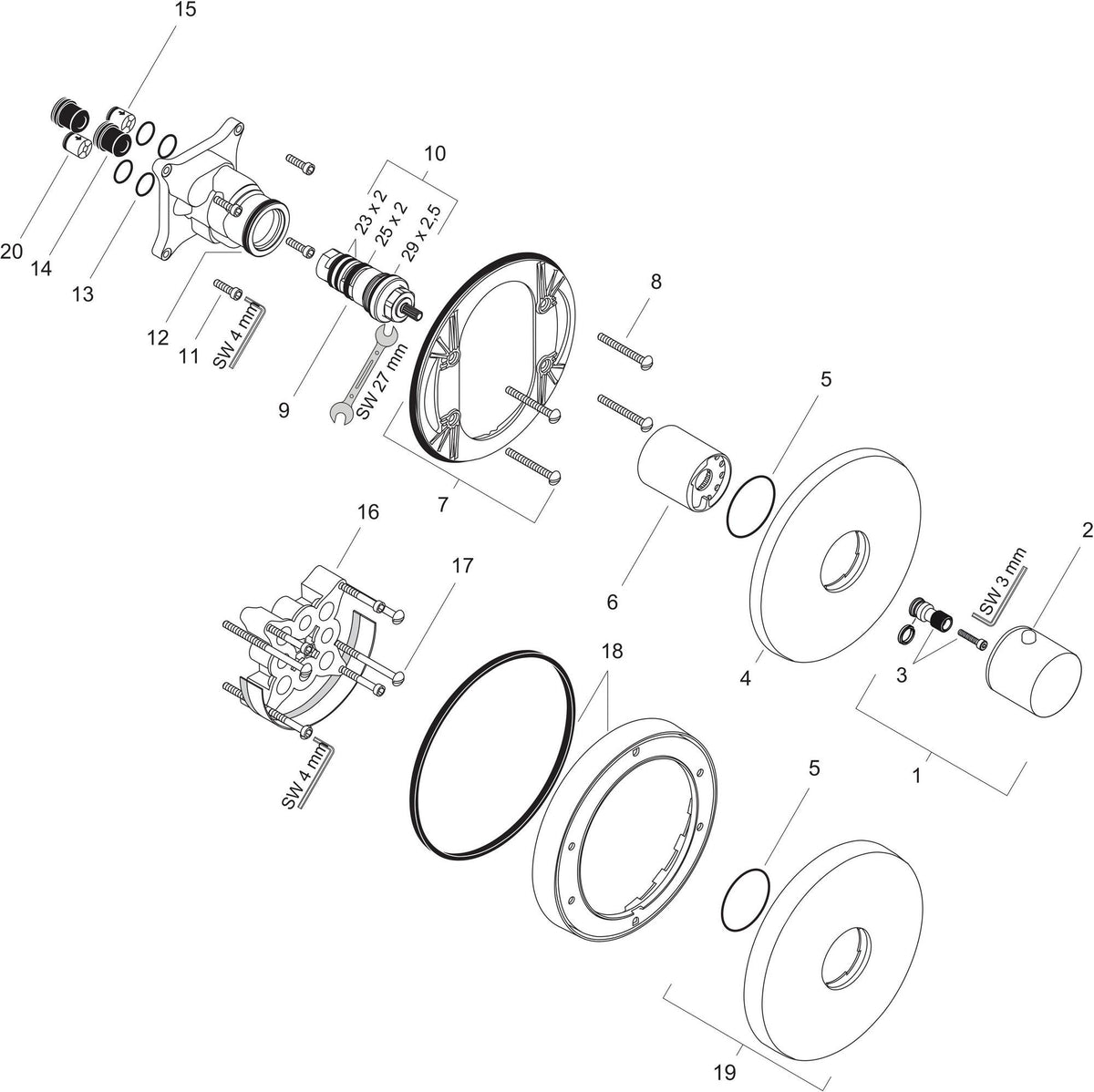 AXOR Uno² Unterputz-Thermostat Chrom – 1 Verbraucher, Temperaturbegrenzer, Schalldämpfer