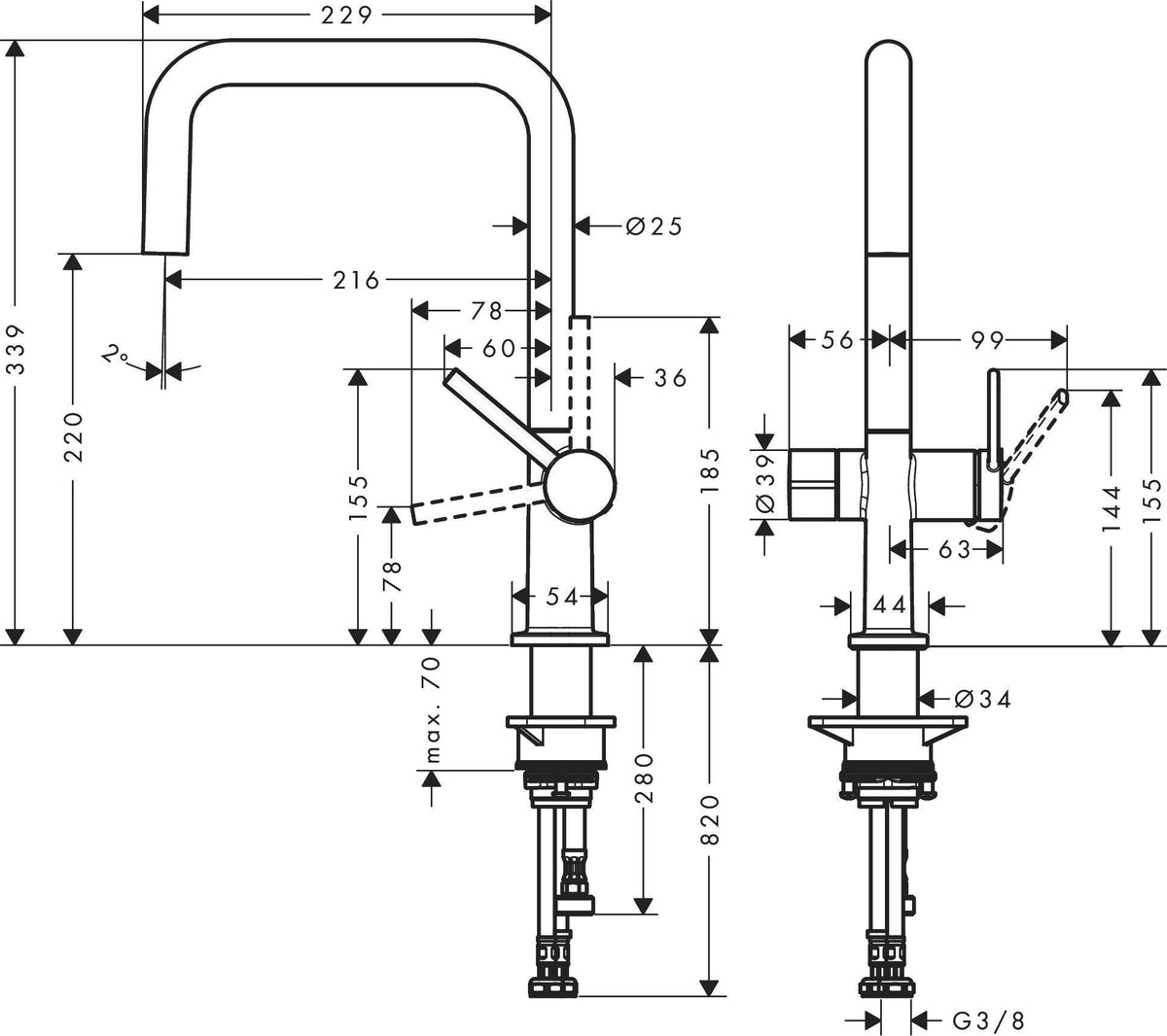 HANSGROHE Talis M54 Spültischmischer U 220 mit Geräteabsperrventil, chrom