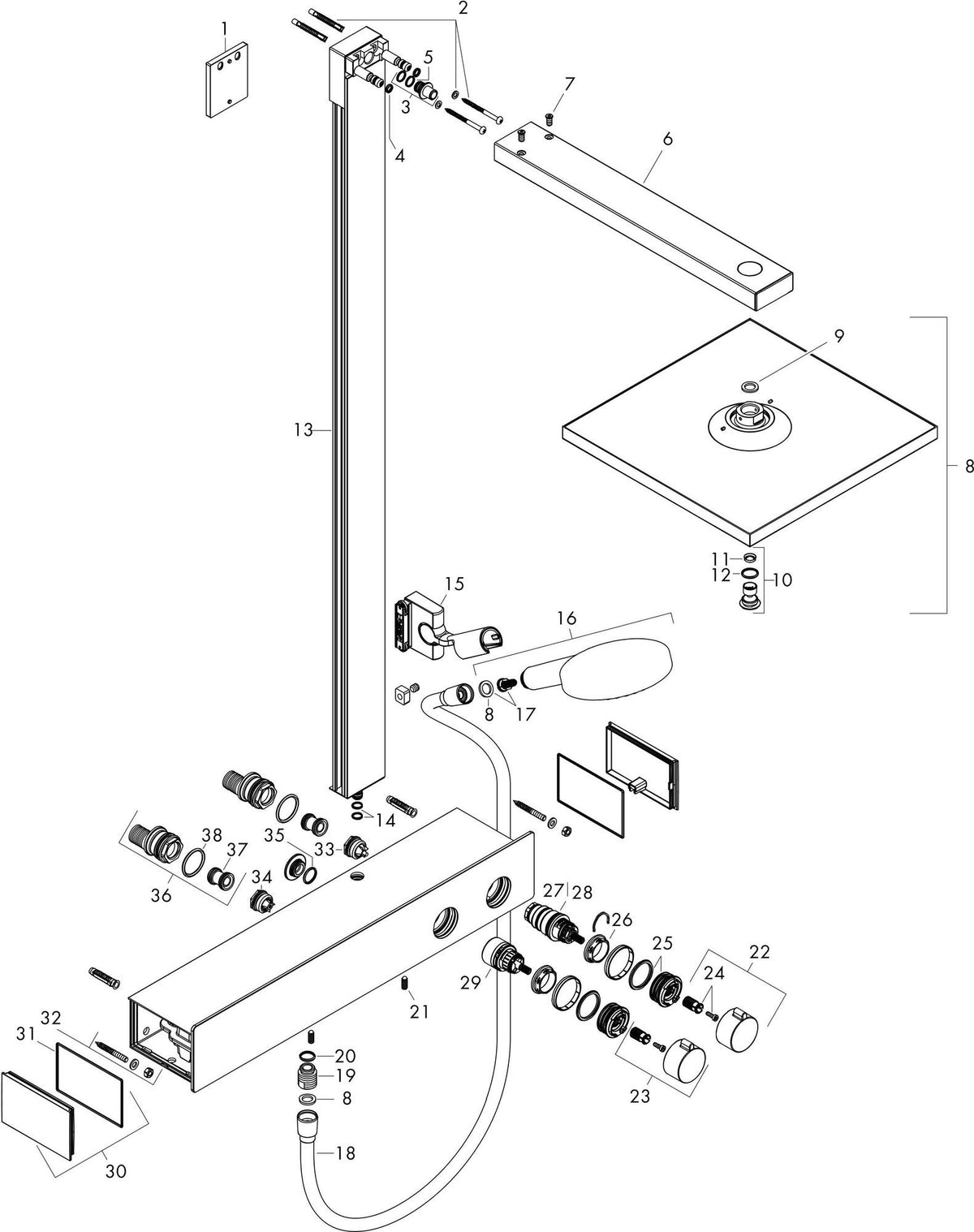 HANSGROHE Raindance E 300 Showerpipe Duschsystem mit Thermostat ShowerTablet 600, 300x300 mm, Chrom