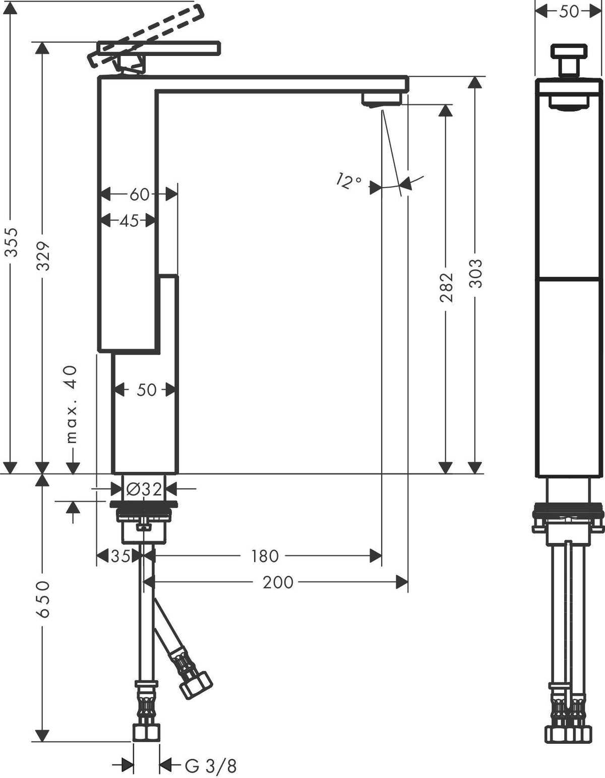 AXOR Edge Waschtischmischer 280 von Hansgrohe – Einhebelmischer mit ComfortZone und Push-Open Ablaufgarnitur in Chrom