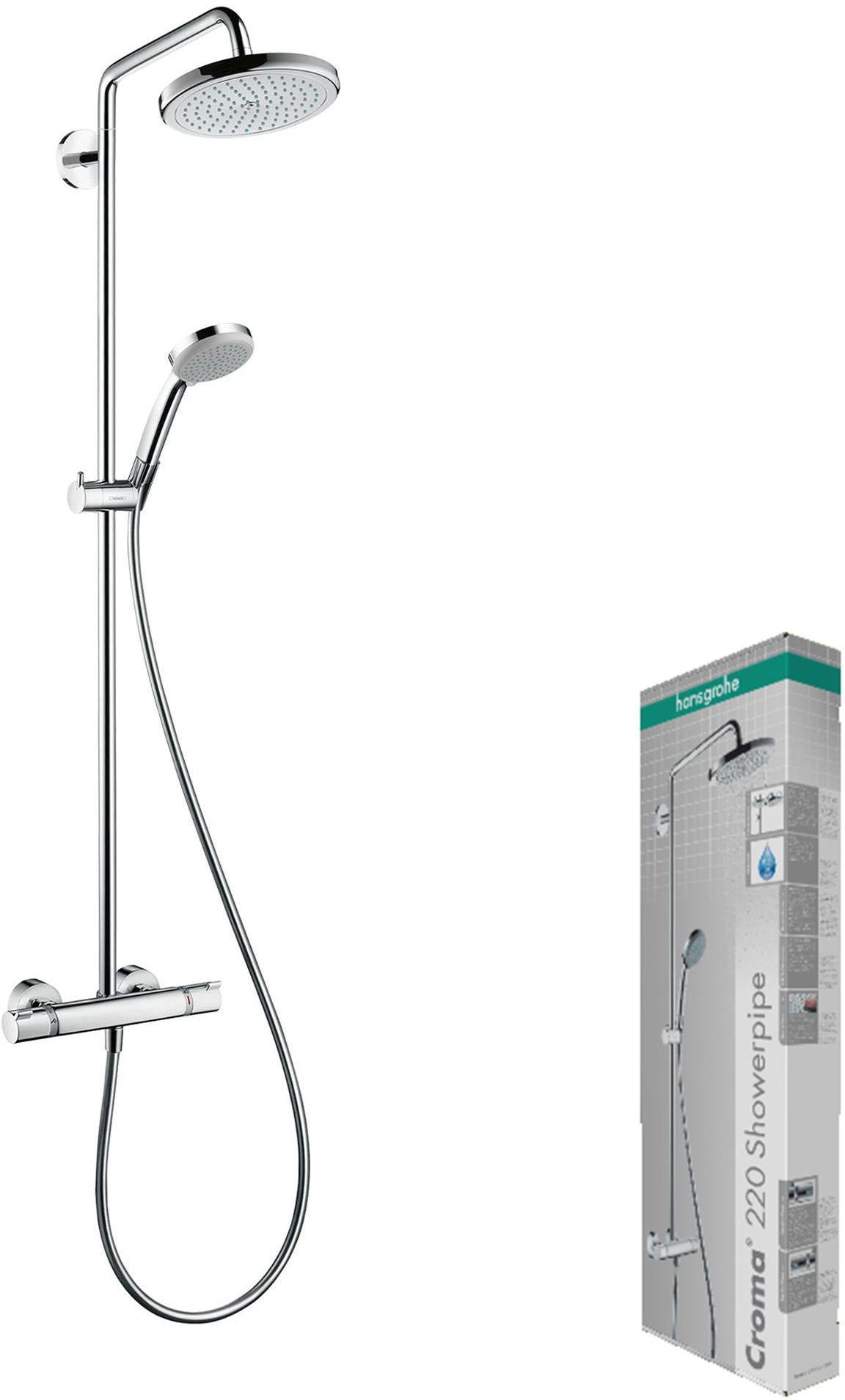 HANSGROHE Showerpipe Croma 220 Air mit Thermostat Ecostat Comfort – Chrom, DN 15