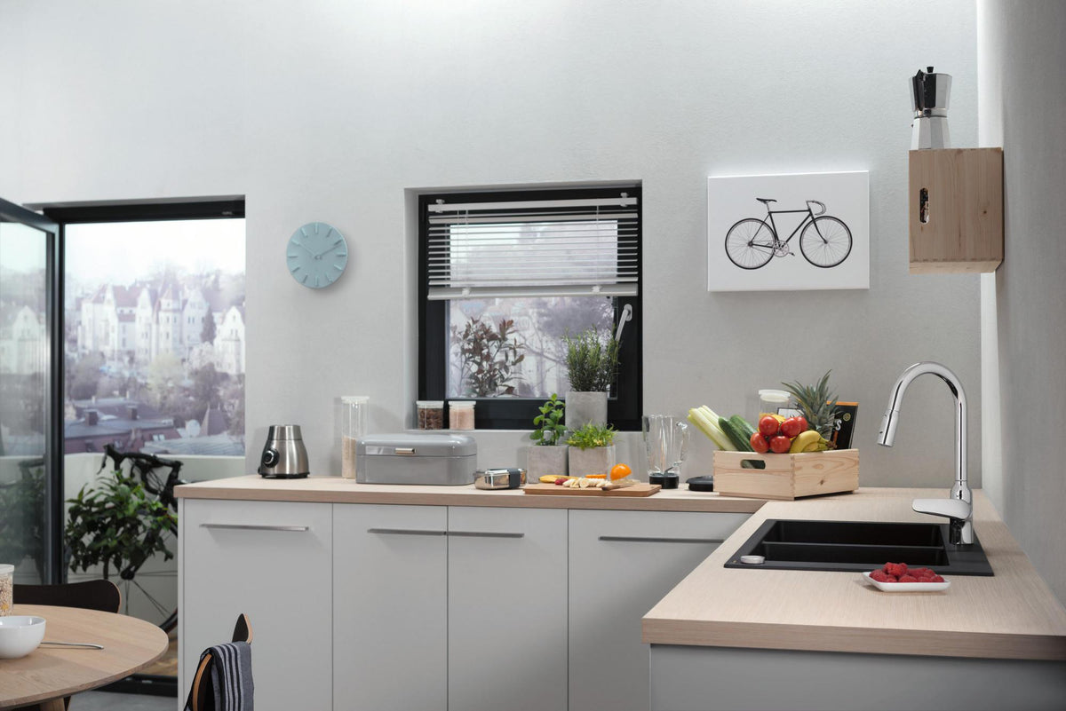 HANSGROHE Focus M42 Spültischmischer 220 mit Ausziehbrause, chrom – ComfortZone, 360° Schwenkbereich