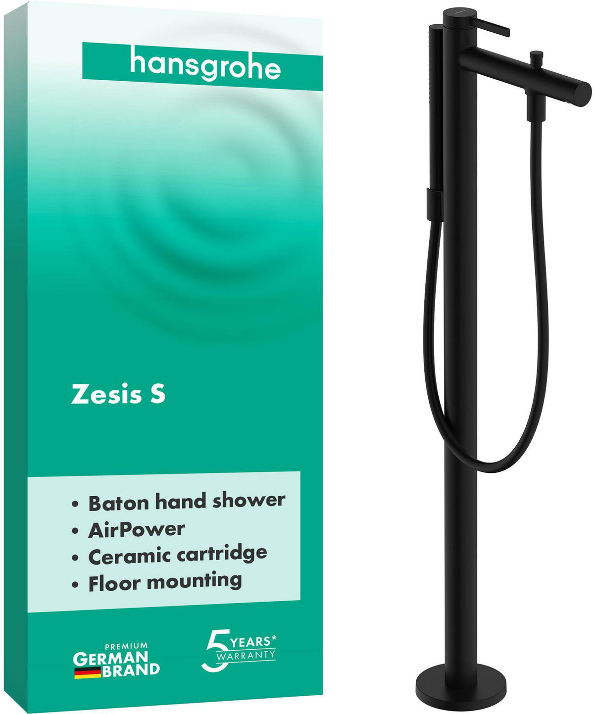 HANSGROHE Zesis S Wannenmischer bodenstehend Chrom mit Stabhandbrause