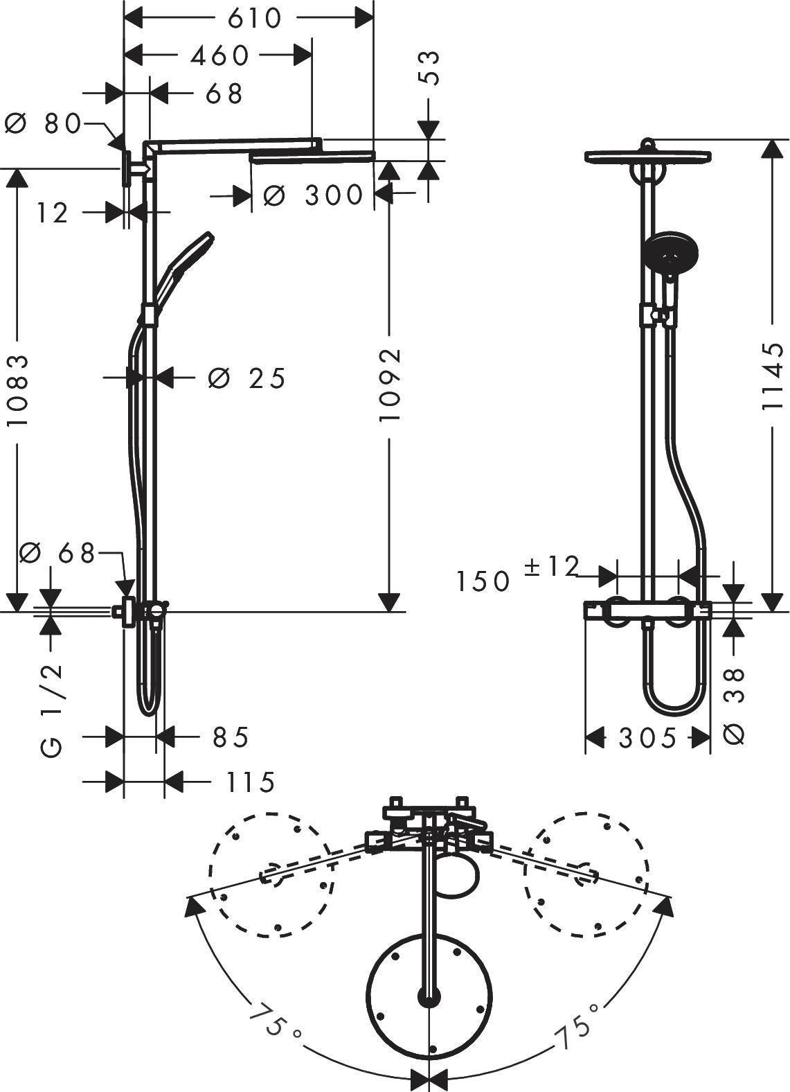 HANSGROHE Showerpipe RAINDANCE SELECT S 300 Air DN 15 mit Thermostat – Chrom