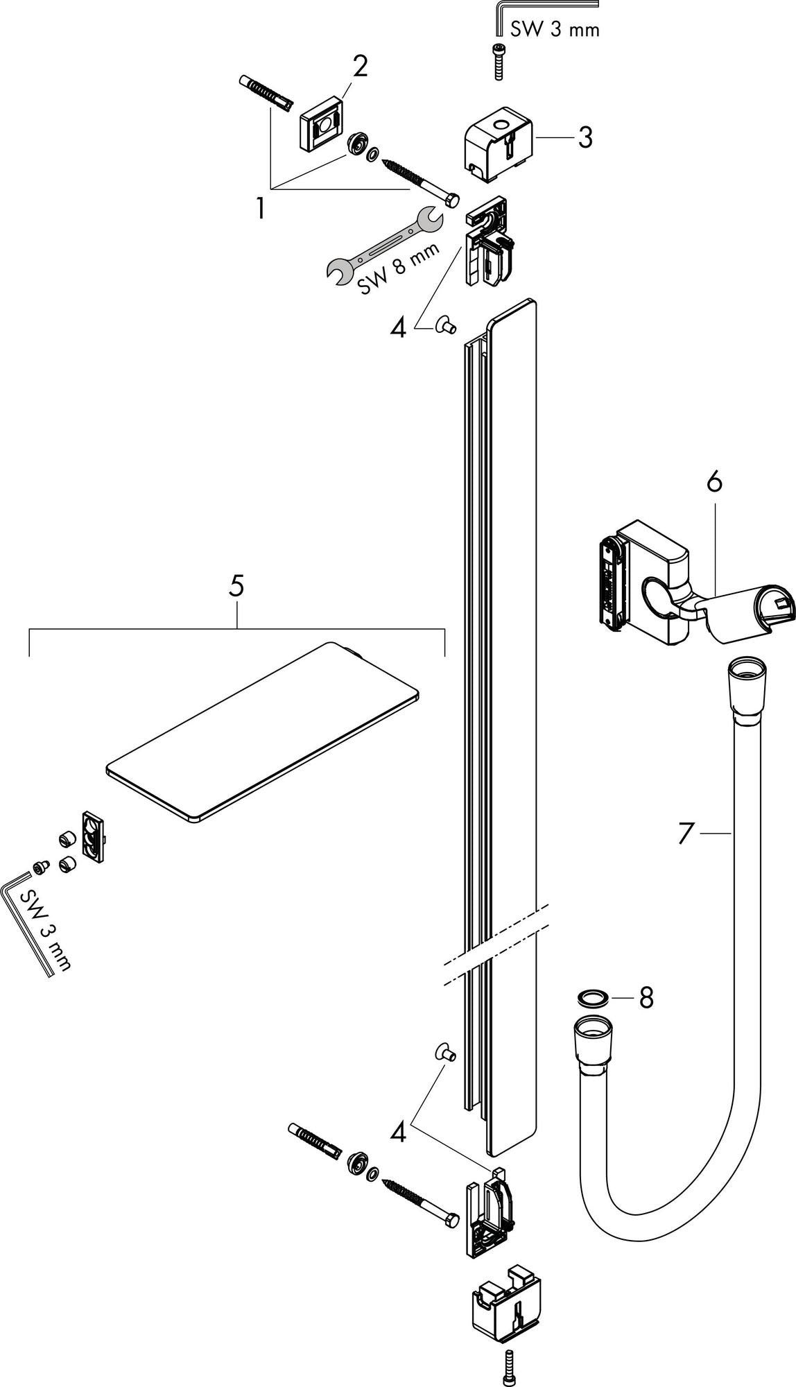 HANSGROHE RAINDANCE Unica E Brausestange 90 cm Chrom mit Handbrausehalterung und Ablage