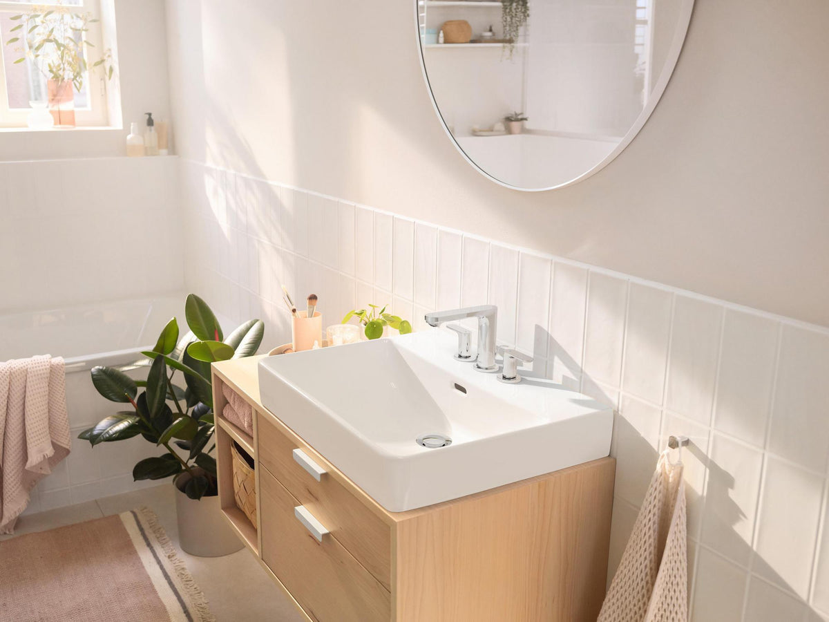 HANSGROHE Rebris S 3-Loch Waschtischarmatur mit Zugstangen-Ablaufgarnitur, chrom, 110 ComfortZone