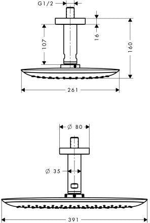 HANSGROHE PURA VIDA 400 AIR Kopfbrause 390 x 260 mm, 1jet, Deckenmontage, chrom
