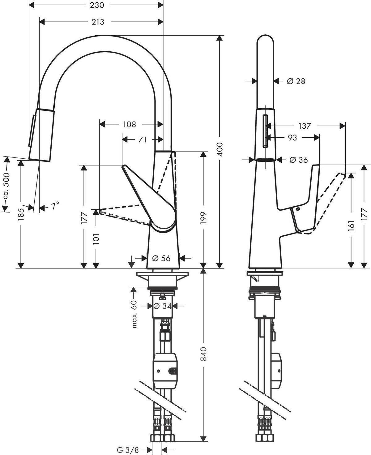 HANSGROHE Talis S 2jet Einhebel-Küchenmischer mit Ausziehbrause, ComfortZone 200, Chrom