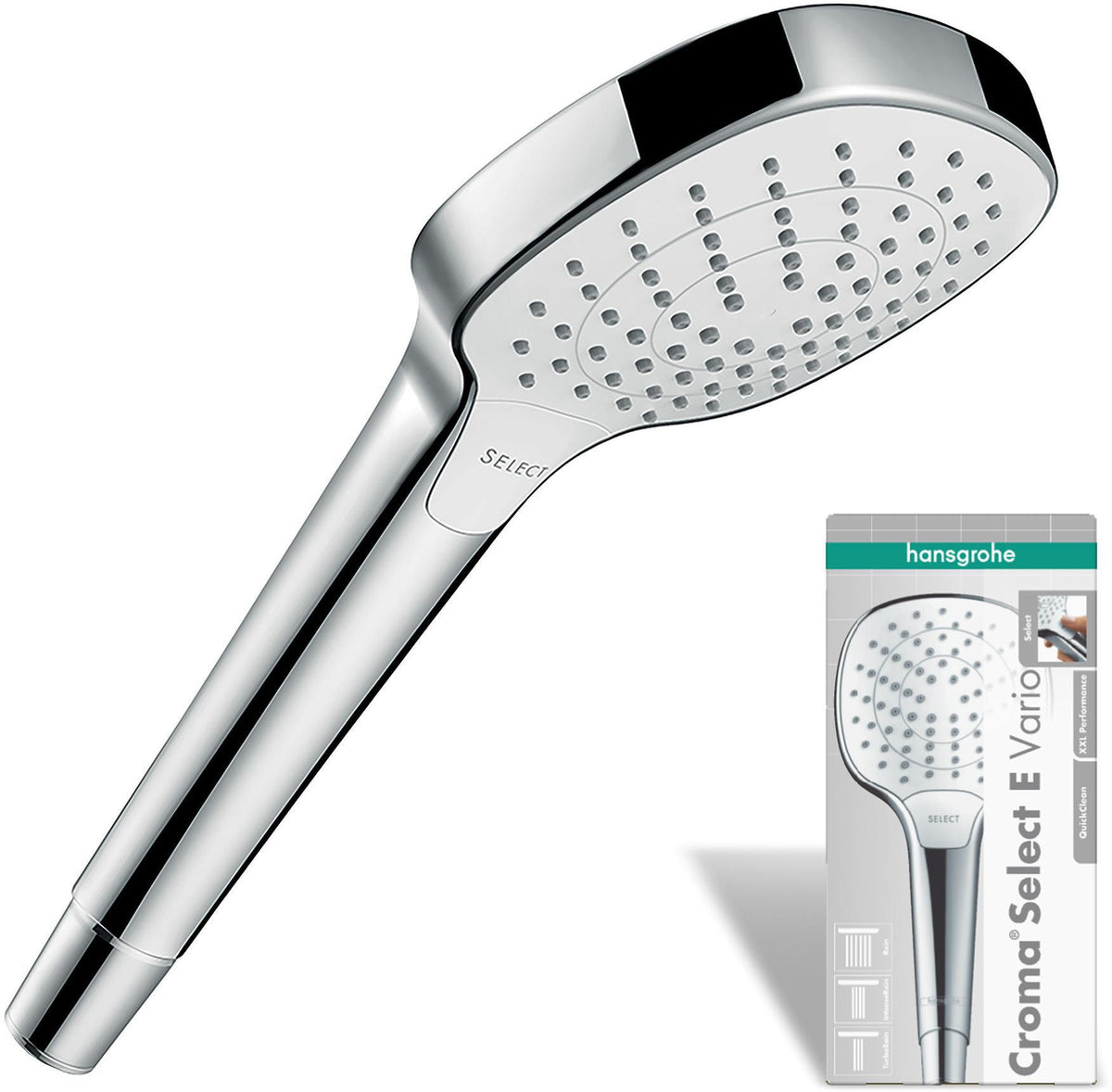 HANSGROHE Handbrause Croma Select E Vario 110 mm weiß/chrom – 3 Strahlarten mit Select-Taste