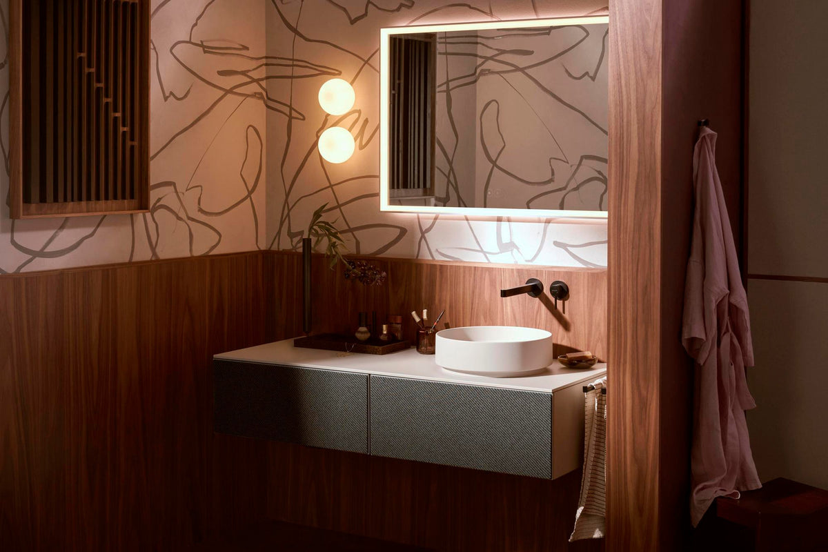 HANSGROHE Xevolos E Waschtischunterschrank 1370 mm – Grifflos, SoftClose, 2 Schubkästen, Sandbeige