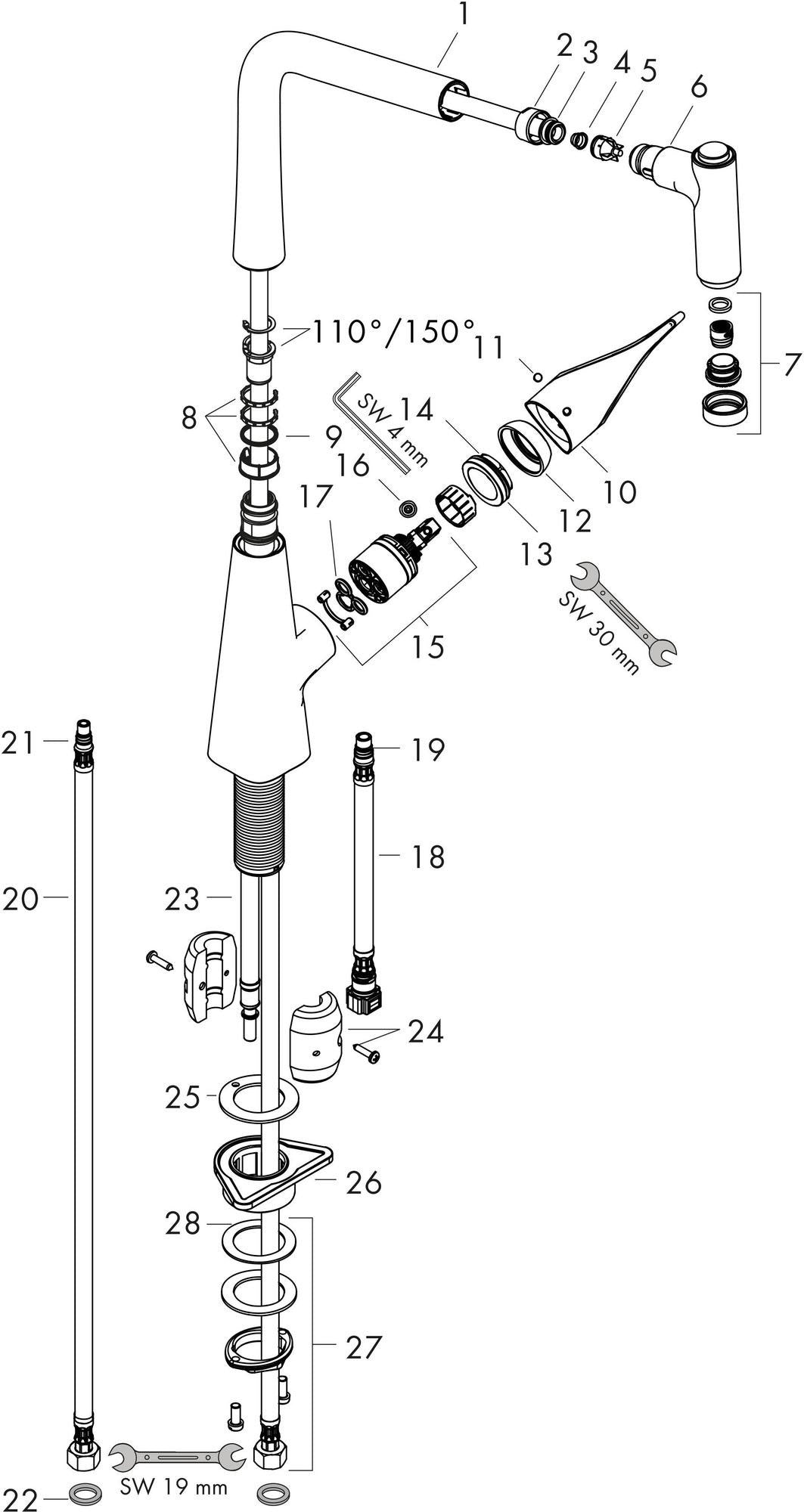 HANSGROHE Metris M71 Einhebel-Küchenmischer DN 15 mit Ausziehbrause, ComfortZone 320, Chrom