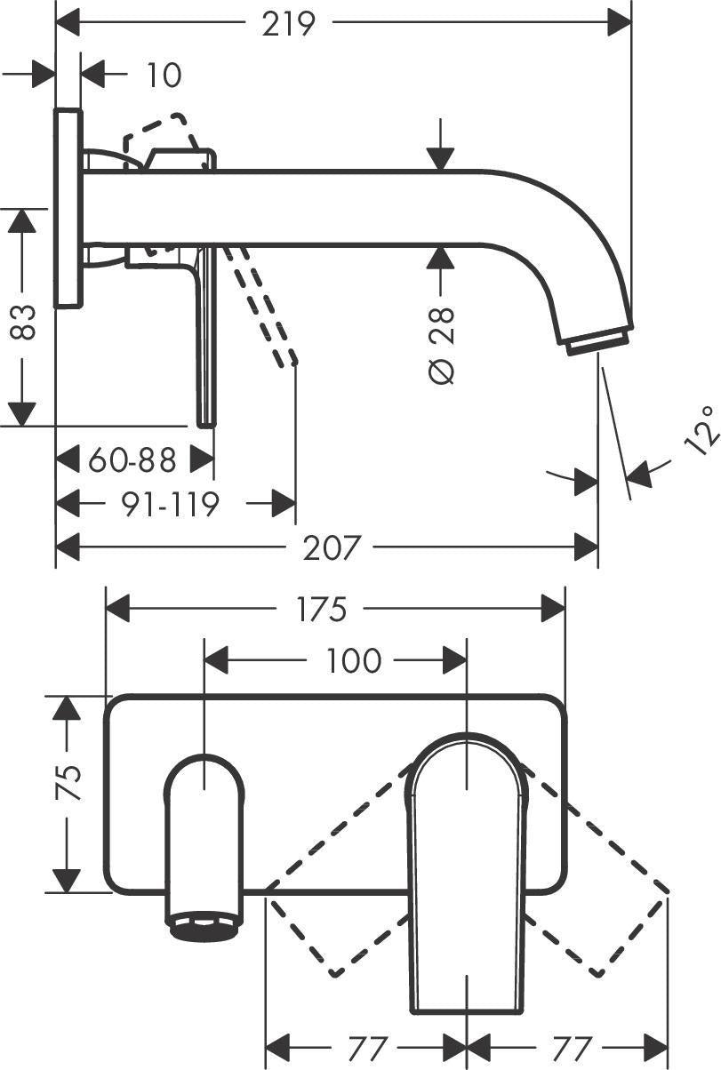 HANSGROHE VERNIS Shape Fertigmontageset für Unterputz-2-Loch-Waschtischarmatur, Chrom