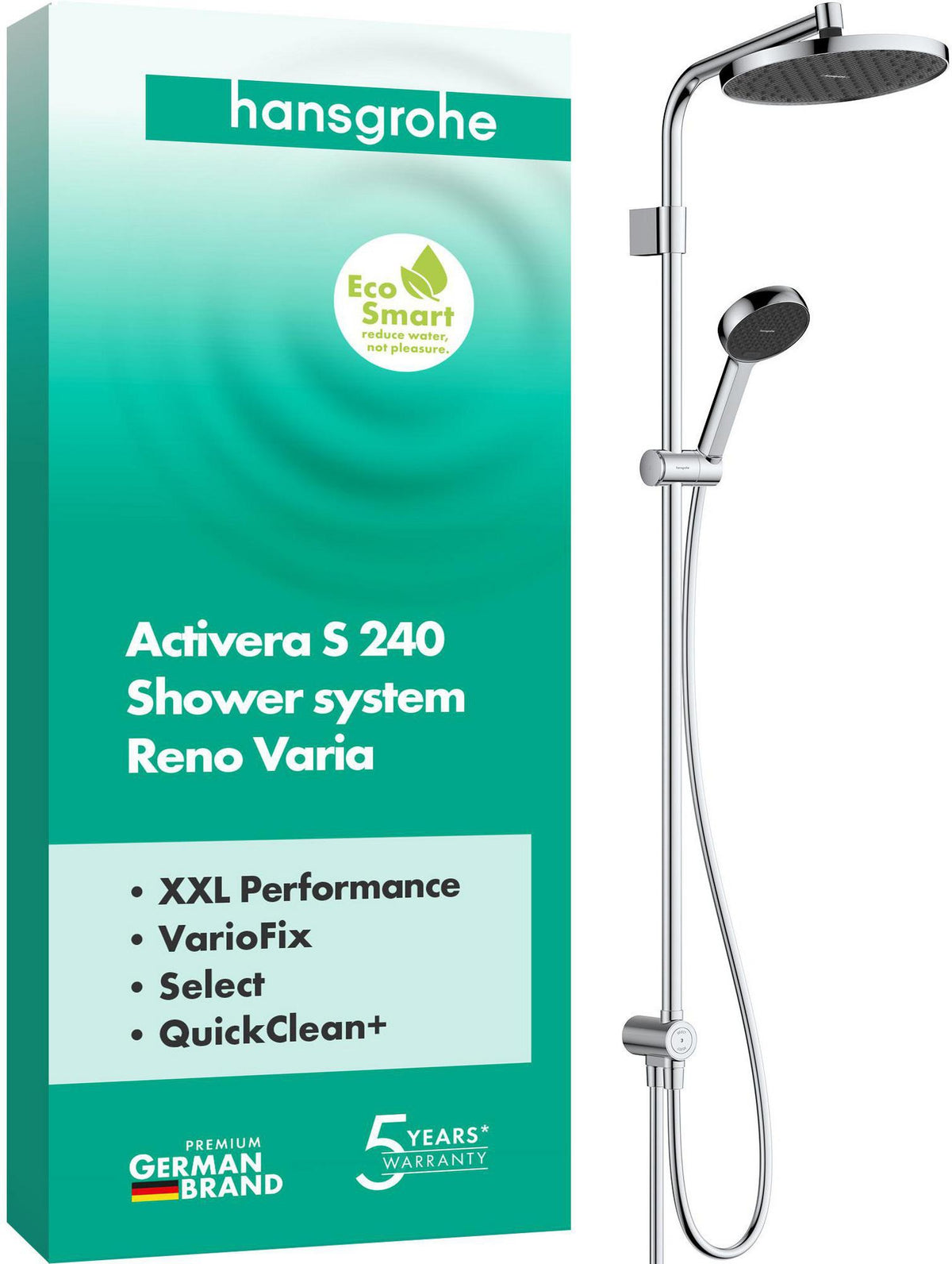 HANSGROHE Activera S Showerpipe 240 1jet EcoSmart Reno Varia chrom – Duschsystem mit Kopf- und Handbrause