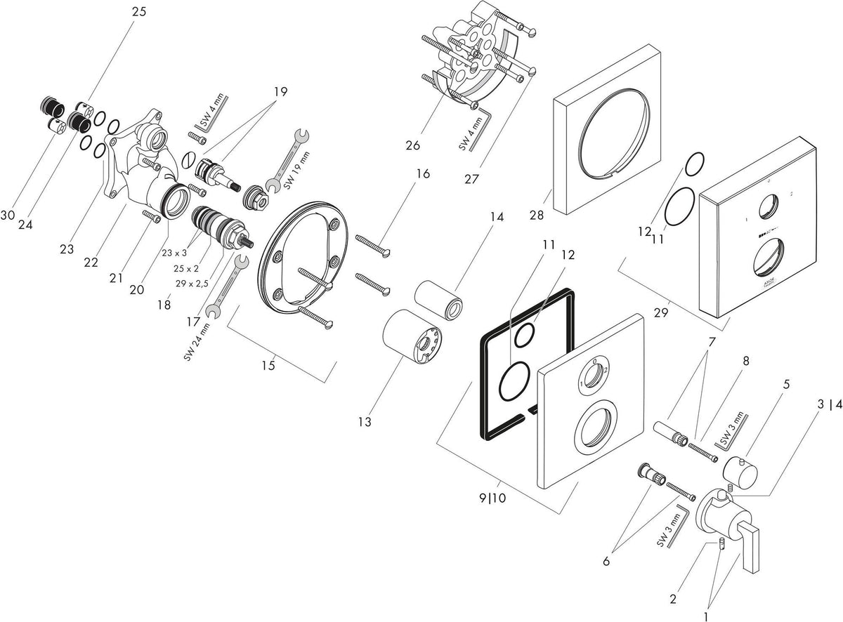 AXOR Citterio Thermostatbatterie mit Ab-/Umstellventil, Hebelgriff, chrom