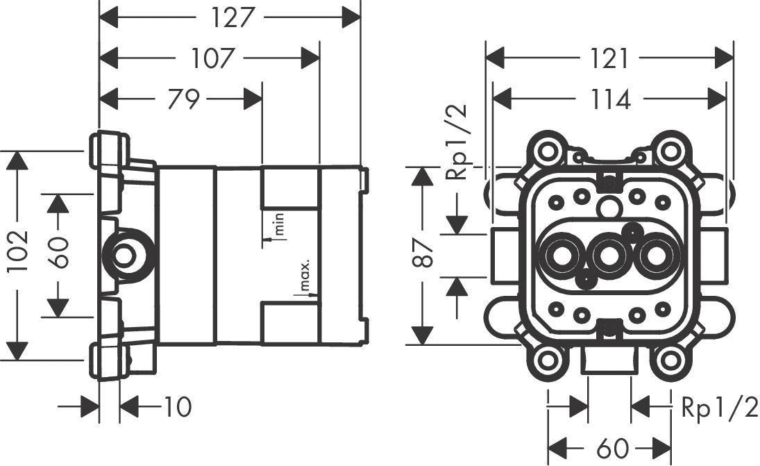 AXOR ShowerSolutions Grundset für Kopfbrause 2-jet mit Brausearm – thermostatisch, quadratisch, schallentkoppelt