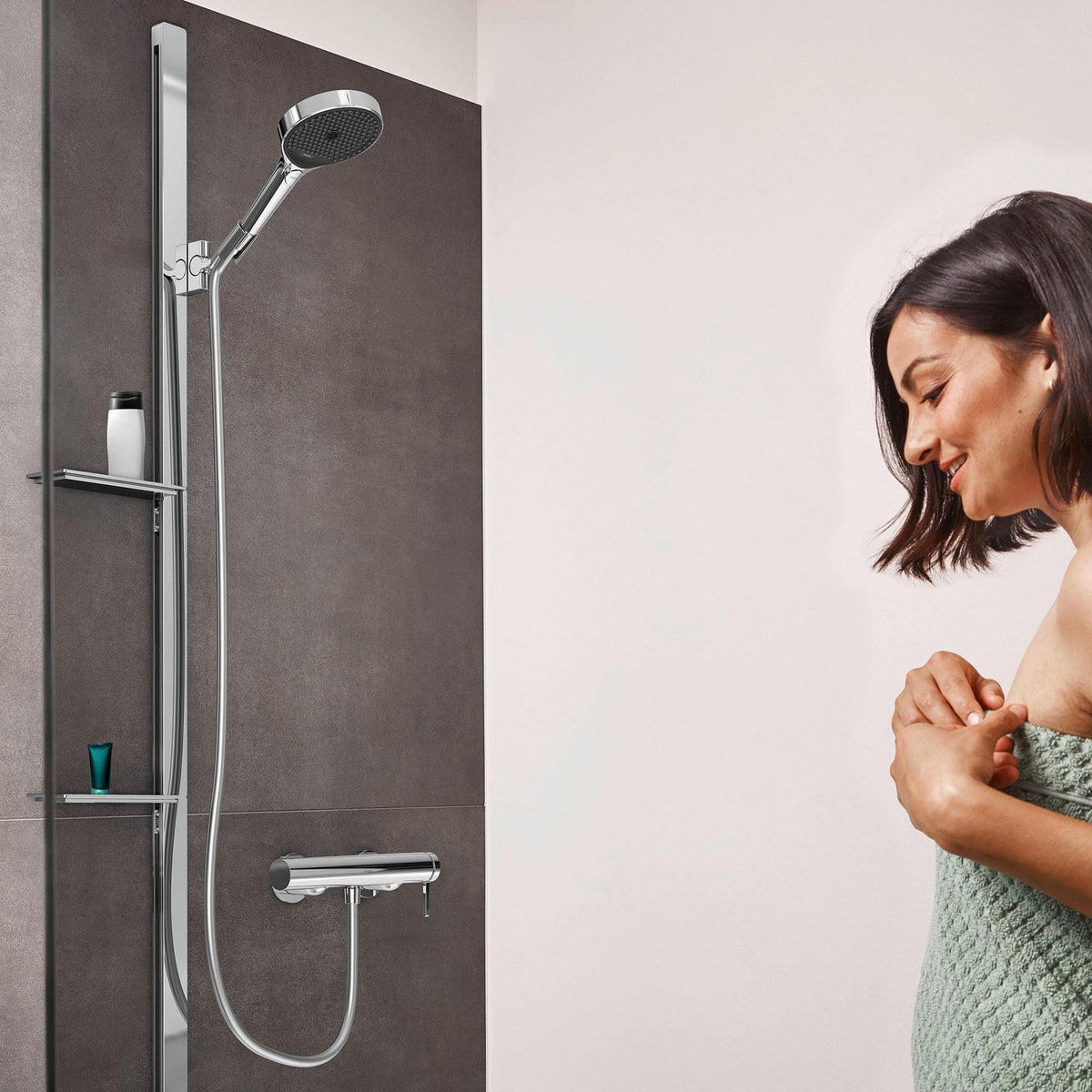 HANSGROHE HG Handbrause Rainfinity 130 3jet Chrom – 3 Strahlarten, QuickClean, Select-Taste