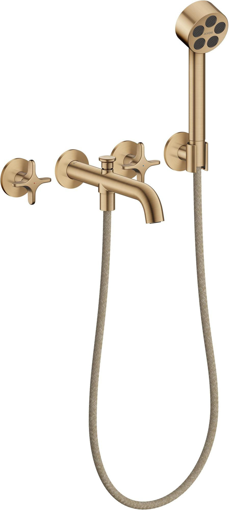 AXOR One 3-Loch Wannenarmatur Unterputz mit Handbrause – Kreuzgriff Chrom