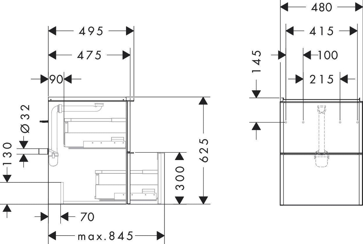 Hansgrohe Xelu Q Waschtischunterschrank 480 mm weiß hochglanz mit 2 Schubkästen und SoftClose