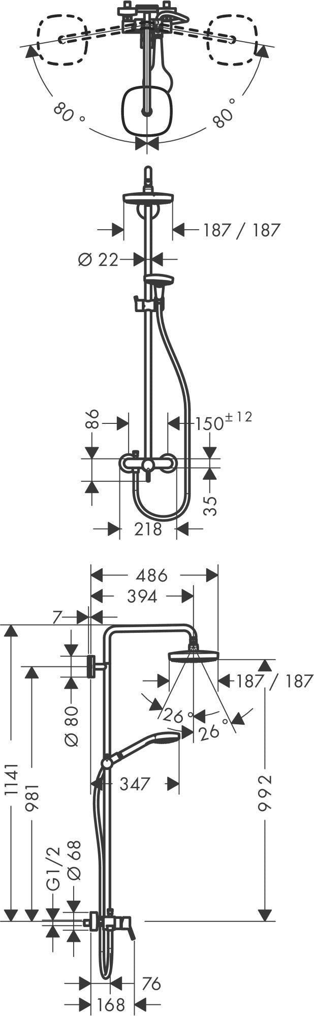 HANSGROHE Croma Select E 180 2jet Showerpipe mit Einhebelmischer, weiß/chrom – Duschsystem mit Kopf- und Handbrause
