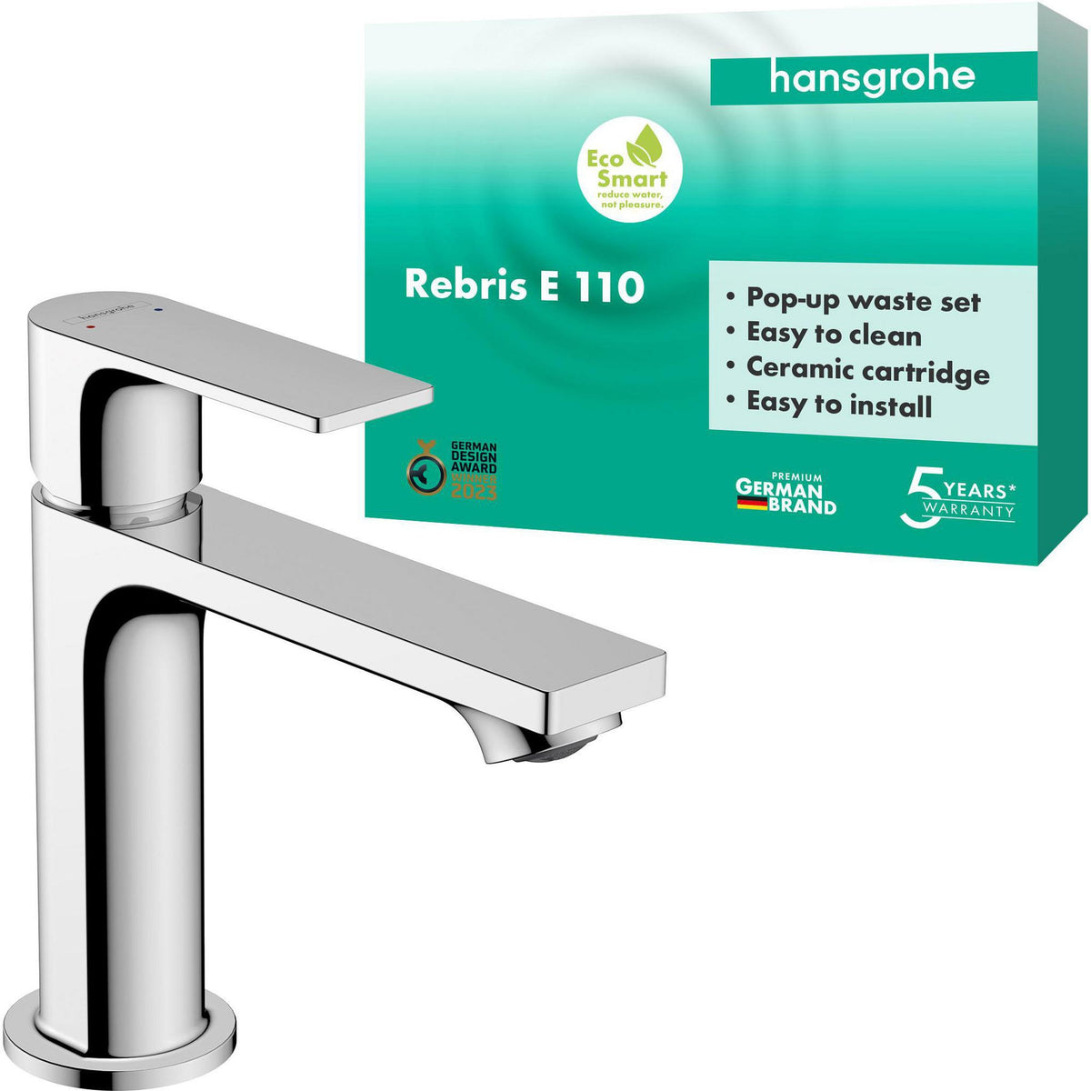 HANSGROHE Rebris E 110 Einhebel-Waschtischmischer mit Zugstangen-Ablaufgarnitur, chrom