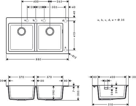 HANSGROHE Einbauspüle S51 370/370 SilicaTec Graphitschwarz Doppelbecken