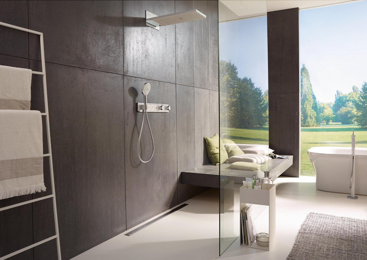 HANSGROHE Kopfbrause RAINMAKER SELECT 580 weiß/chrom 3jet quadratisch – 586 x 258 mm, RainFlow, Antikalk