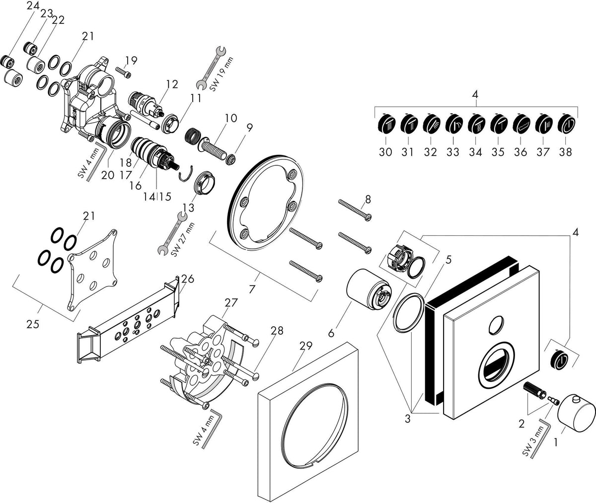 AXOR ShowerSelect Square UP Thermostat für 1 Verbraucher, Chrom – Hansgrohe