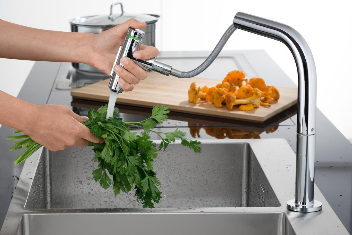 HANSGROHE Metris Select M71 Spültischmischer 200 Select 2jet mit Ausziehbrause und sBox, chrom