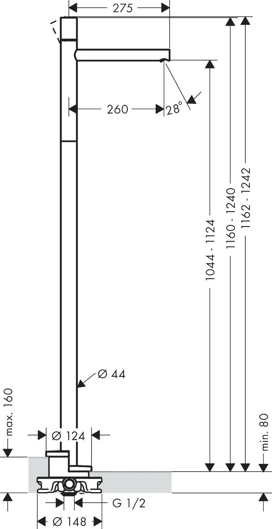 AXOR Uno Einhebel-Waschtischmischer Fertigmontageset mit Zerogriff, chrom, 260 mm Ausladung