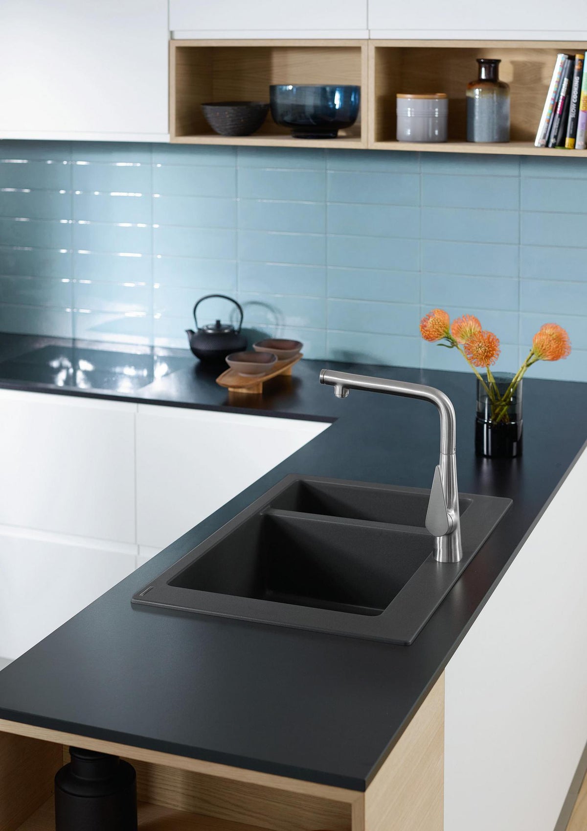 HANSGROHE Einbauspüle S51 180/450 SilicaTec Graphitschwarz mit 2 Becken