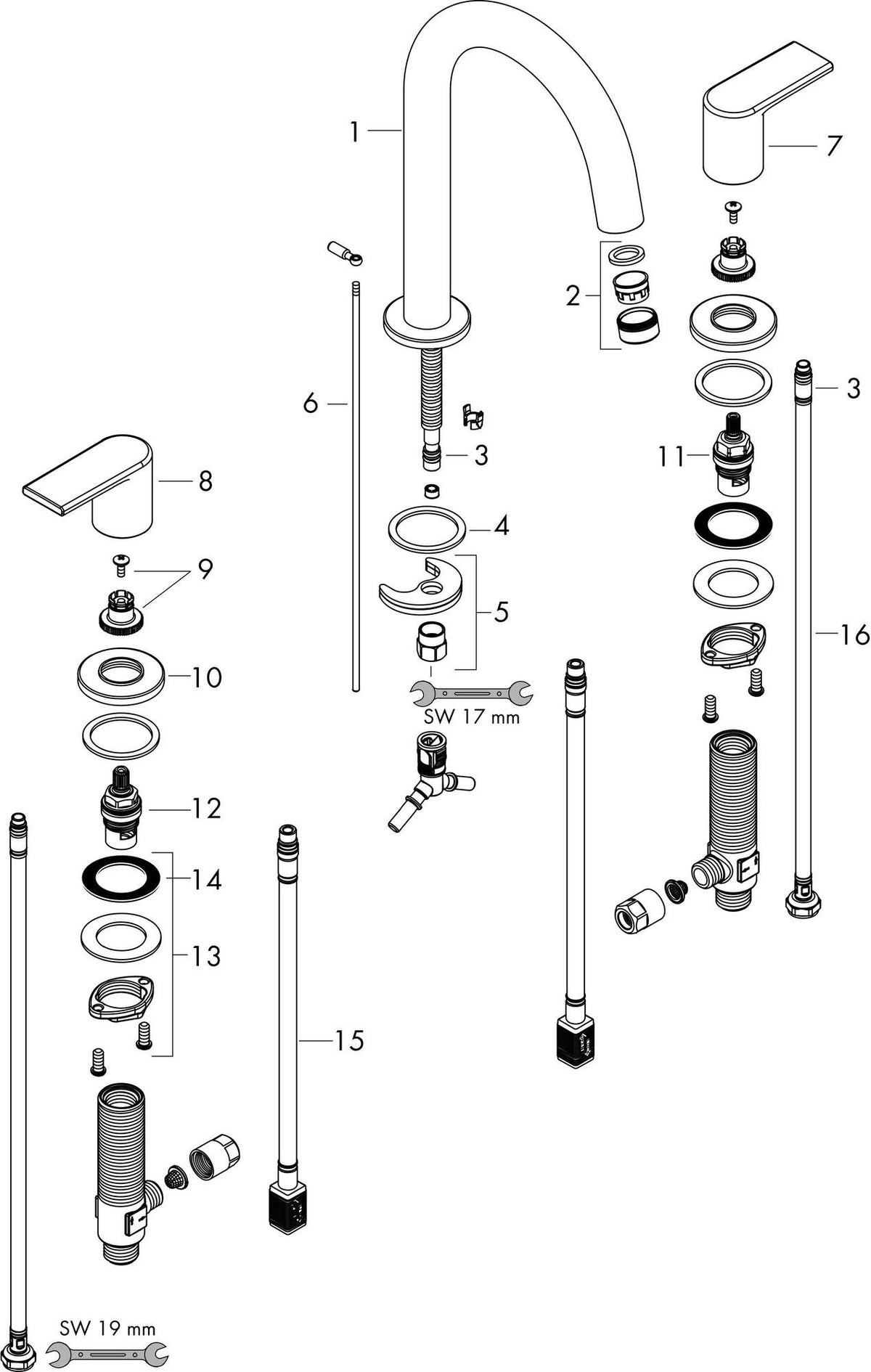 HANSGROHE VERNIS Shape 3-Loch-Waschtischarmatur mit Zugstangen-Ablaufgarnitur, Chrom