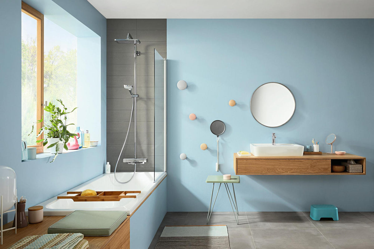 HANSGROHE Showerpipe Croma E 280 1jet chrom mit Wannenthermostat – Duschsystem mit CoolContact
