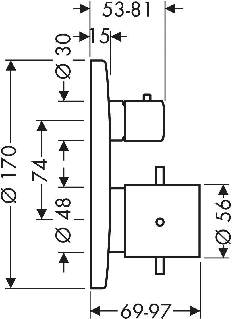 AXOR Starck Thermostatbatterie Unterputz mit Abstellventil Chrom – 1 Verbraucher, Temperaturbegrenzer