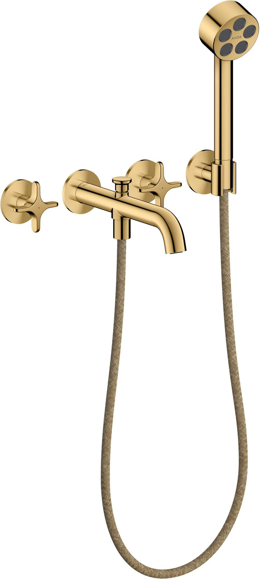 AXOR One 3-Loch Wannenarmatur Unterputz mit Handbrause – Kreuzgriff Chrom