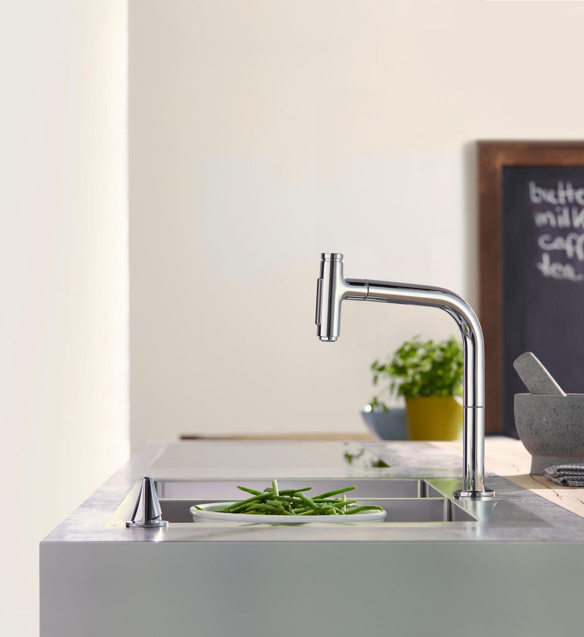 HANSGROHE Metris Select M71 Spültisch-Einhandmischer mit Ausziehbrause, Select-Technologie und ComfortZone 200 – Chrom