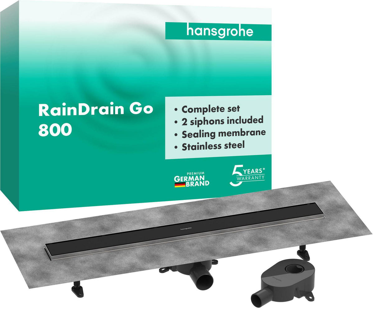 HANSGROHE RainDrain Go Komplettset Duschrinne 800 mm rückseitig befliesbar, matt schwarz