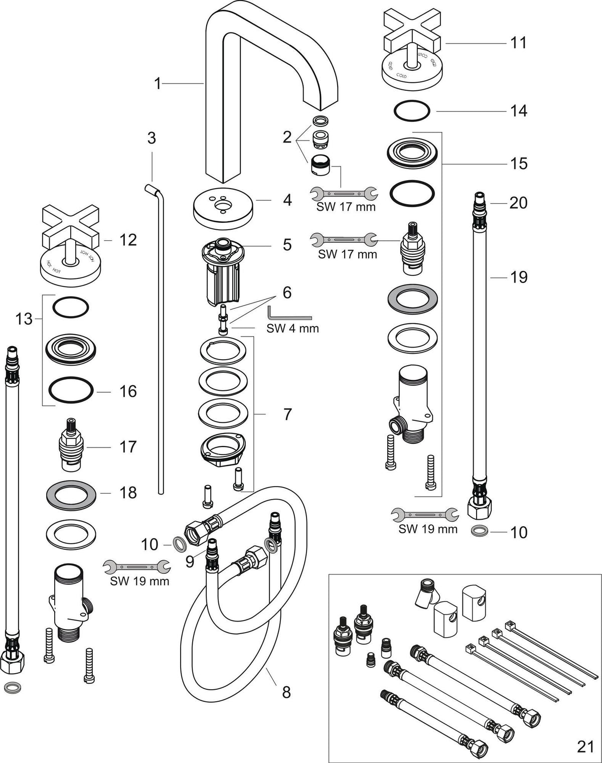 AXOR CITTERIO 3-Loch-Waschtischarmatur 170 mm Kreuzgriff Chrom von HANSGROHE