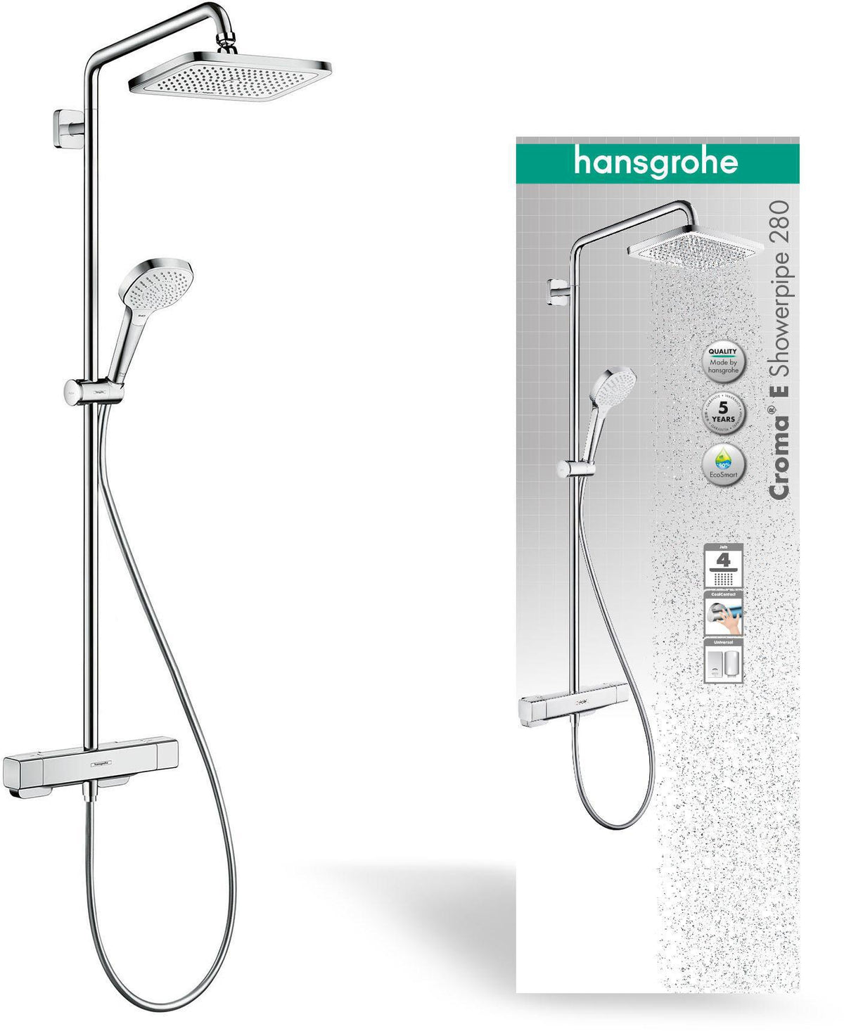 HANSGROHE Showerpipe Croma E 280 1jet EcoSmart 9 l/min Chrom mit Brausethermostat