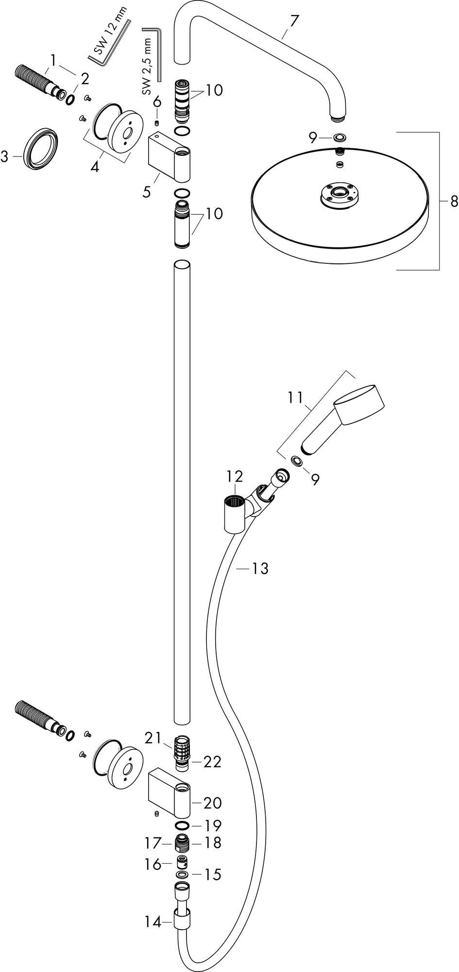 AXOR ONE 280 1jet Showerpipe Unterputz Chrom – Duschsystem mit Kopf- und Handbrause
