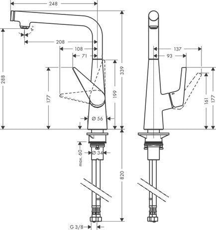HANSGROHE Talis Select S Küchenmischer 300 mit Schwenkauslauf und Select-Knopf