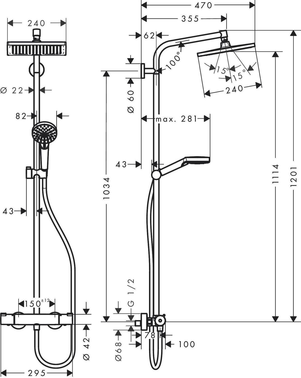 HANSGROHE Showerpipe CROMETTA E 240 Chrom mit Thermostat Ecostat 1001 CL – Duschsystem