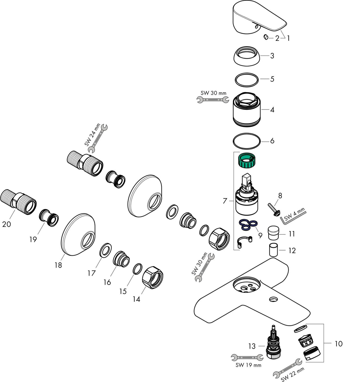 HANSGROHE Talis E Einhebel-Wannenmischer DN 15, 2 Verbraucher, Ausladung 194 mm, Chrom