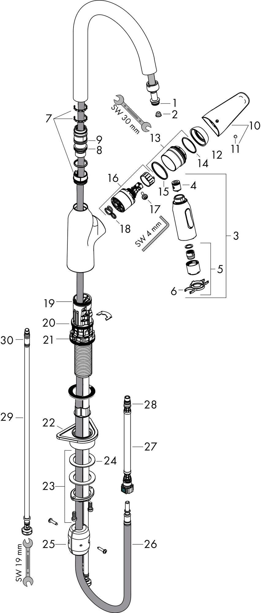 HANSGROHE Focus M42 Spültischmischer 220 mit Ausziehbrause, chrom – ComfortZone, 360° Schwenkbereich
