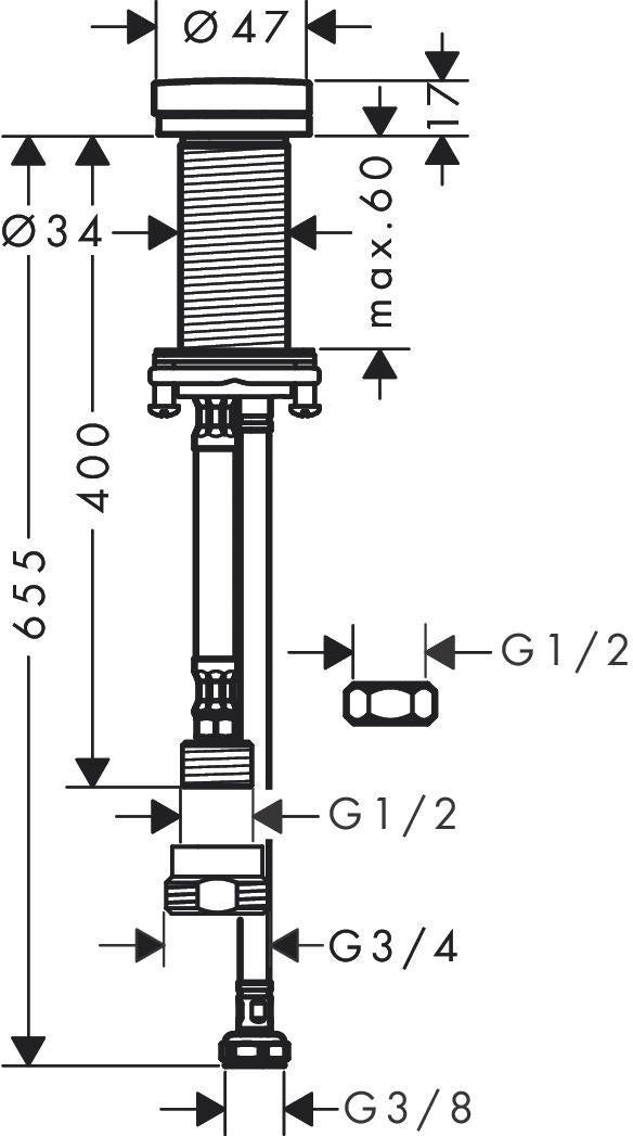 HANSGROHE HG Küchen-Geräteabsperrventil F21 chrom – G 1/2 auf G 3/4 Adapter