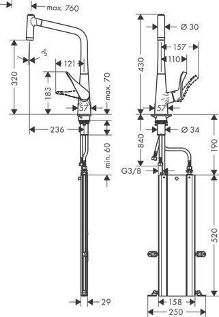 HANSGROHE Metris M71 Einhebel-Küchenmischer 320 mit sBox und Ausziehbrause, Chrom