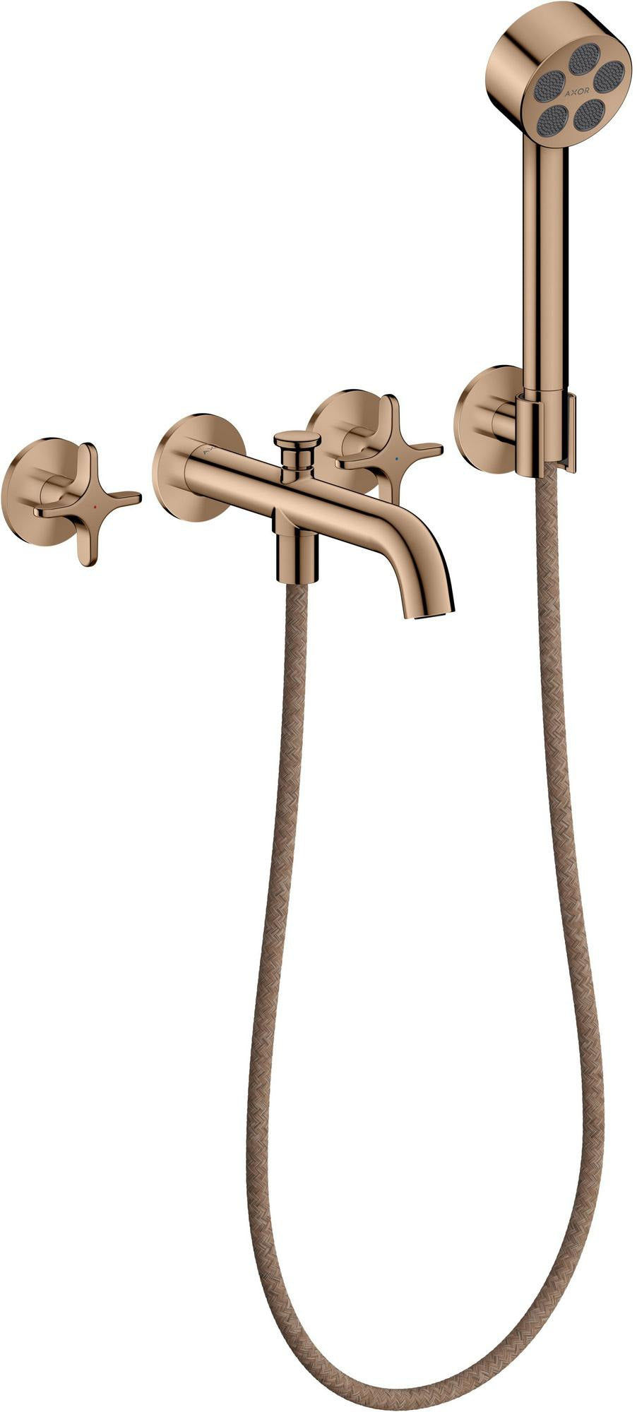 AXOR One 3-Loch Wannenarmatur Unterputz mit Handbrause – Kreuzgriff Chrom
