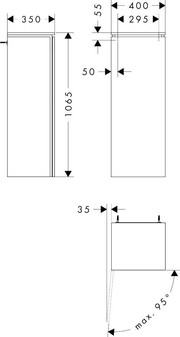 HANSGROHE Xilesa E Halbhochschrank 400x350 mm, Türanschlag links, SoftClose, 2 Glasfachböden