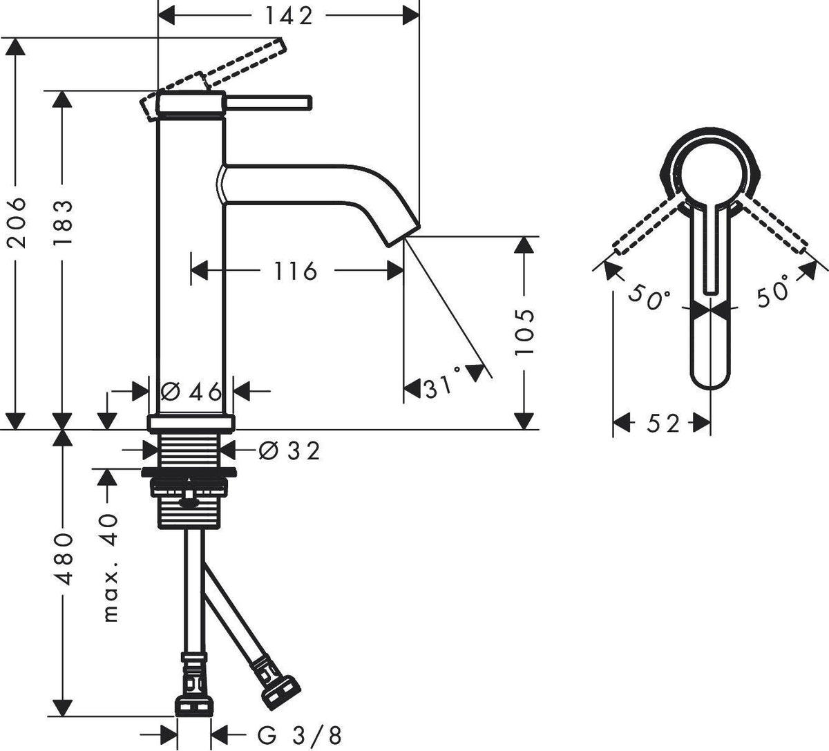 HANSGROHE Tecturis S ComfortZone 110 Einhebel-Waschtischmischer Chrom – 4 l/min, Temperaturbegrenzung